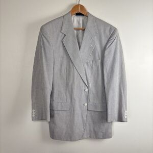 VTG Haspel Seersucker Blazer Sport Coat 42L Blue White Stripe Charlottesville VA
